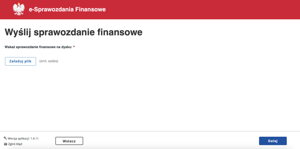Screen z systemu KAS do składania sprawozdań finansowych