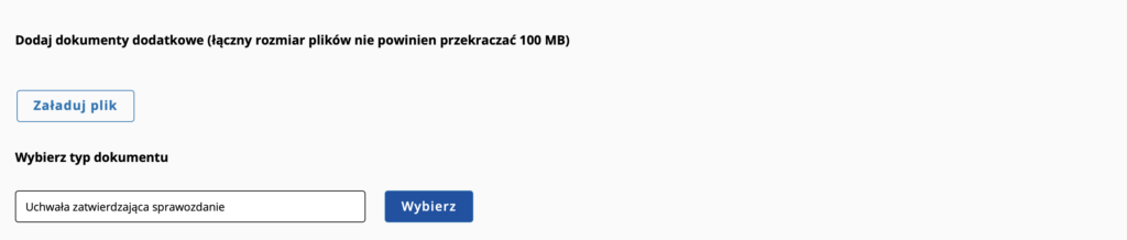 Screen dodawania informacji dodatkowych do sprawozdania finansowego