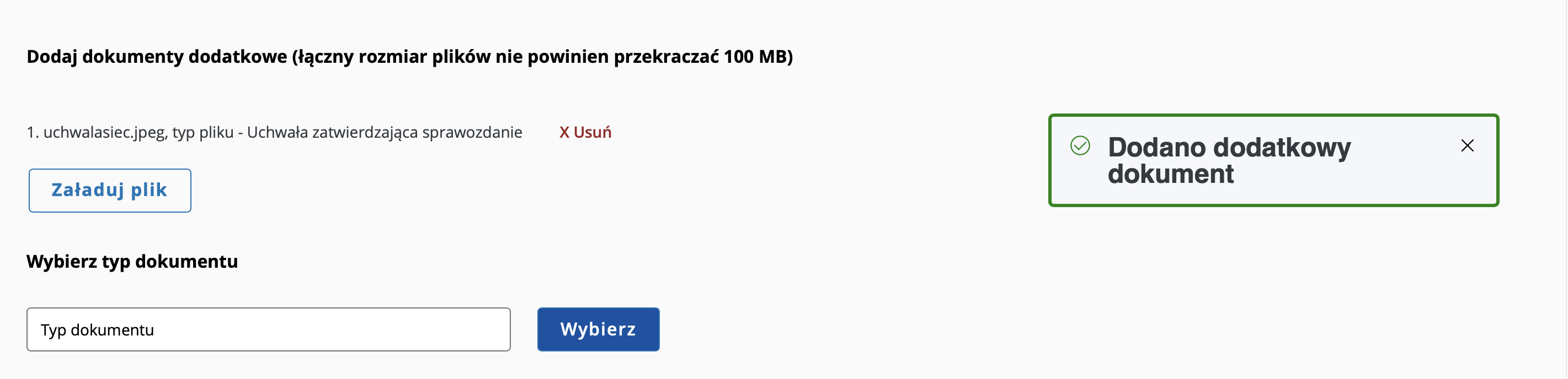 Screen dodawania informacji dodatkowych do sprawozdania finansowego