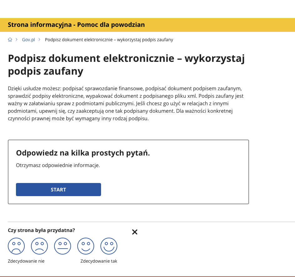 Zcreeen z rządowego programu do podpisywania dokumentów