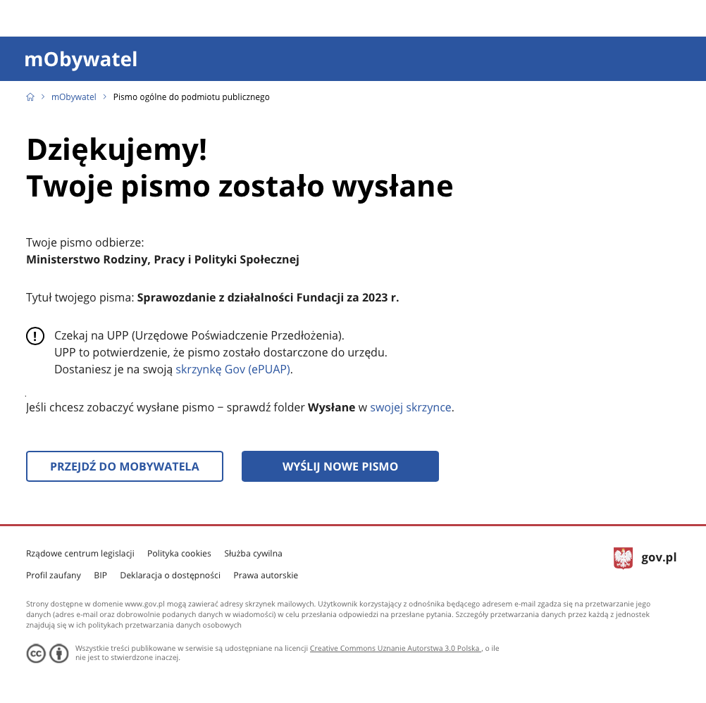 Po wysłaniu sprawozdania 