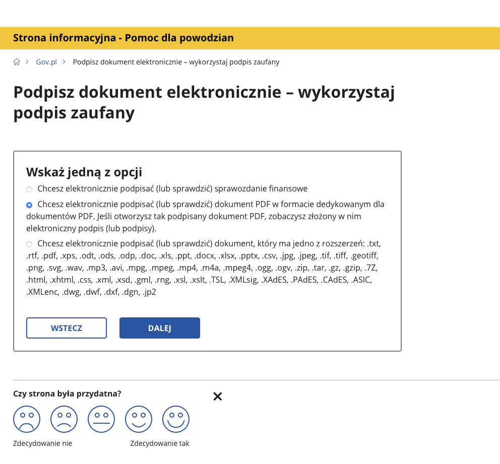 Zcreeen z rządowego programu do podpisywania dokumentów