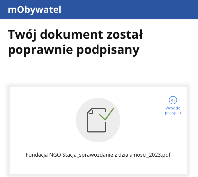 Zcreeen z rządowego programu do podpisywania dokumentów