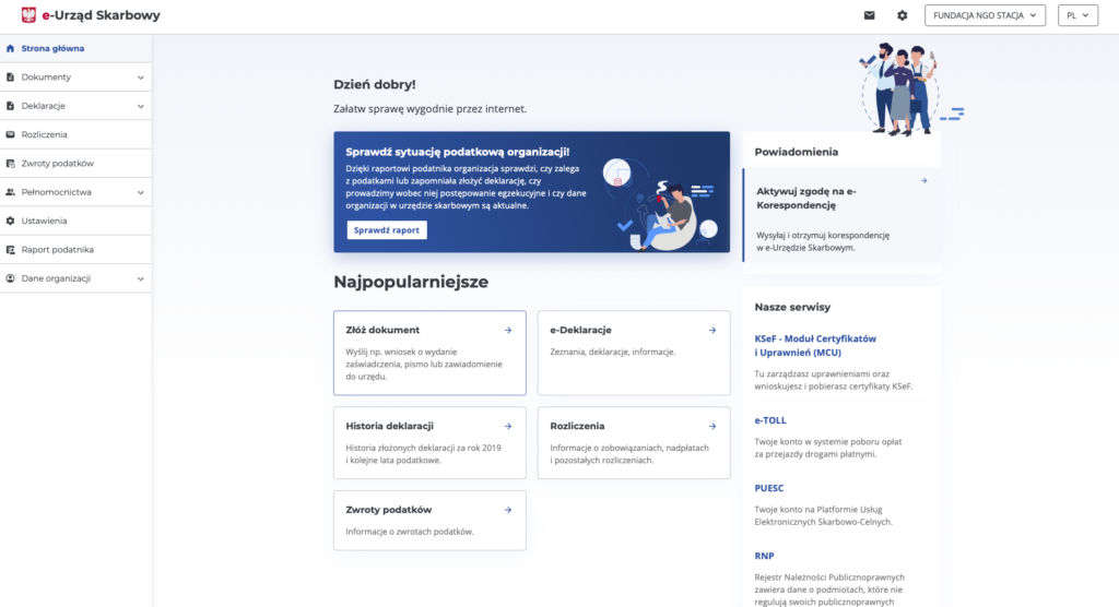 Prawidłowo wybrany kontekst w e-Urzędzie skarbowym