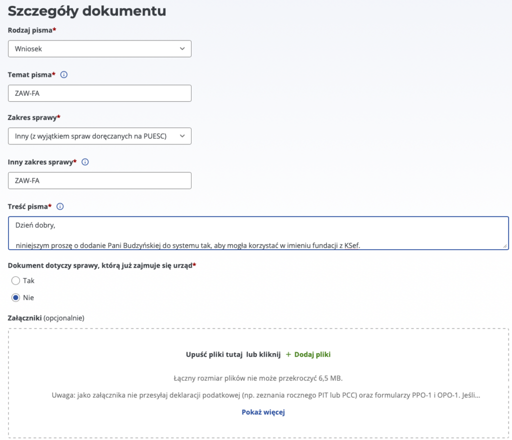 Moje wypisane i odesłane pismo do urzędu skarbowego: