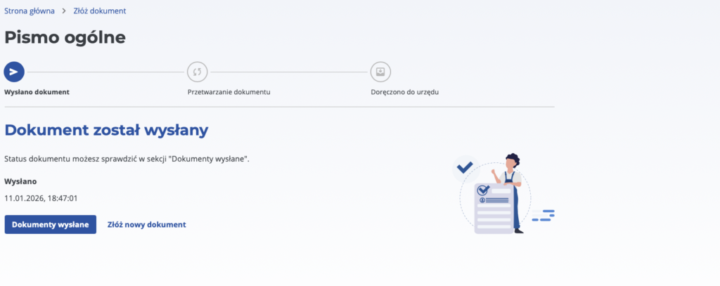 Informacja o wysłaniu pisma.