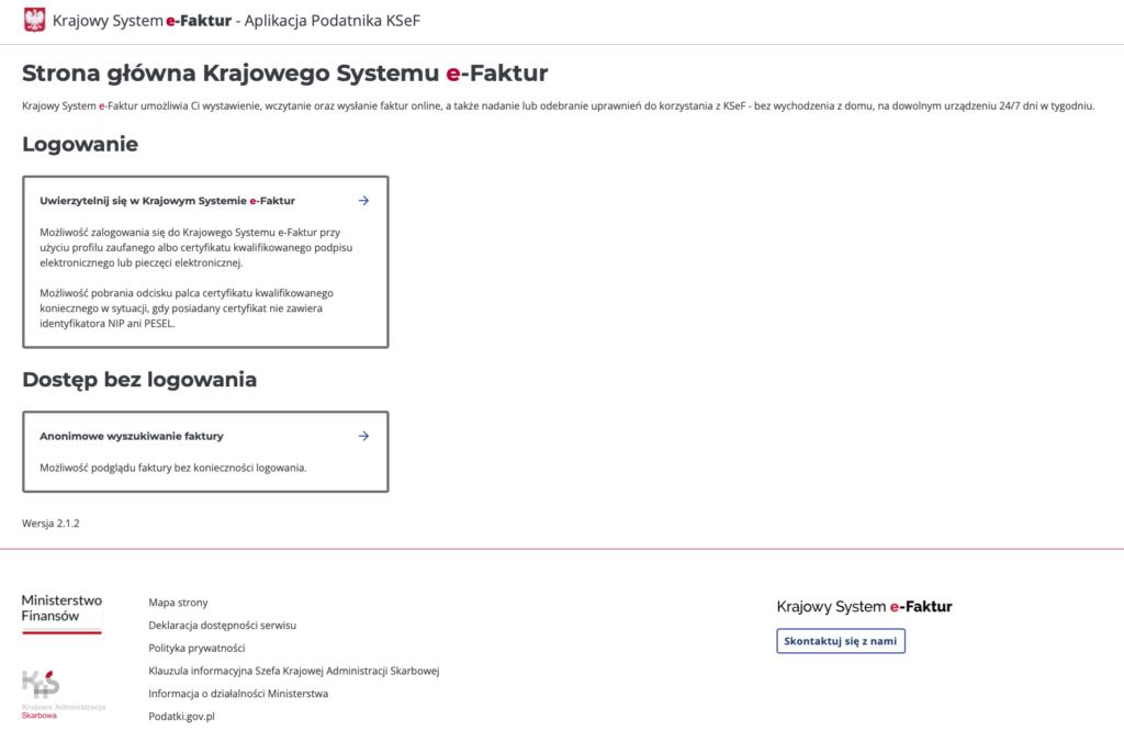 Widok wyboru formy korzystania z KSeF